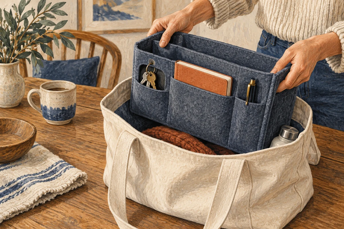 Illustration of a compartment insert inside a tote bag