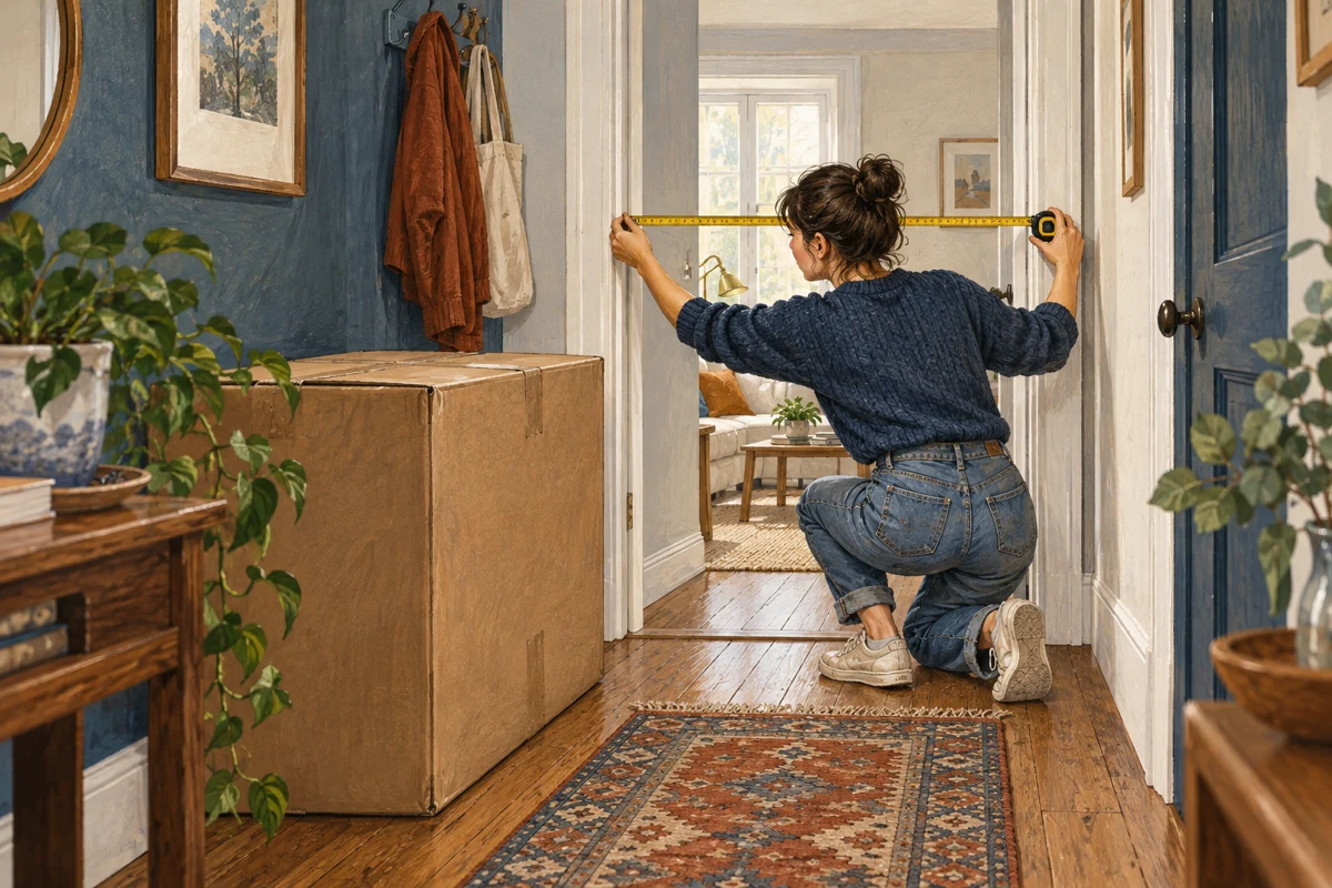Illustration of a furniture delivery route and doorway measurements