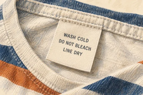 Illustration of washing instructions on a fabric care label